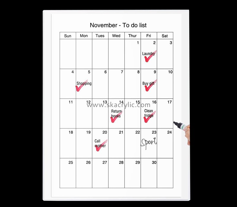 Custom acrylic magnetic calendar to do list frame for refrigerator BS-289