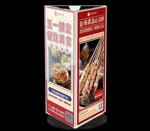 Plexiglass display supplier custom acrylic three-sided rotating menu advertising table card SH-802