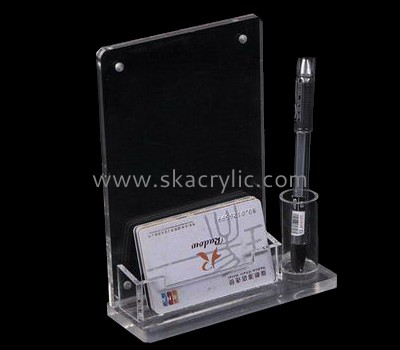 Table top clear acrylic sign holder with business card and pen holder SH-605